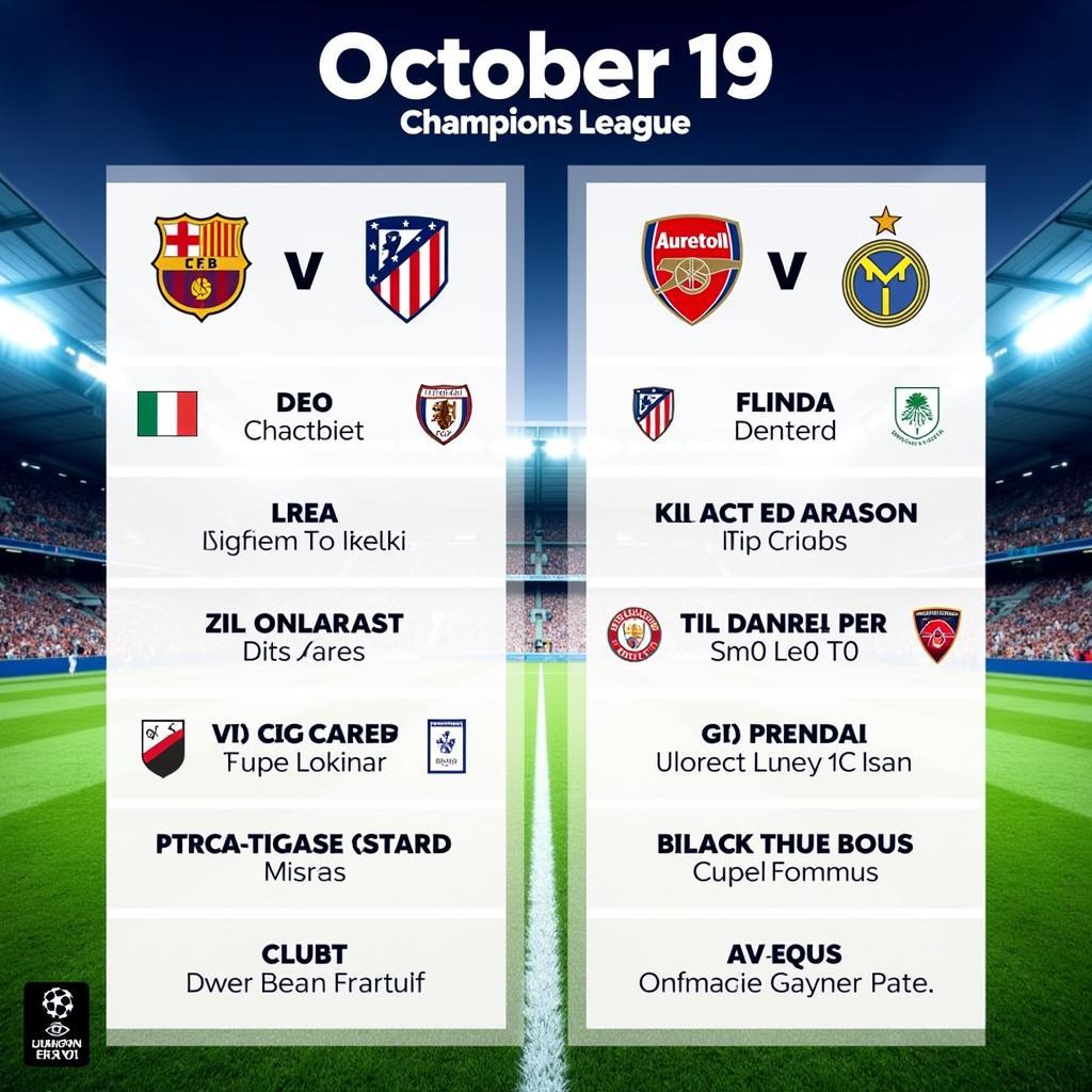 Lịch thi đấu bóng đá Champions League ngày 19/10