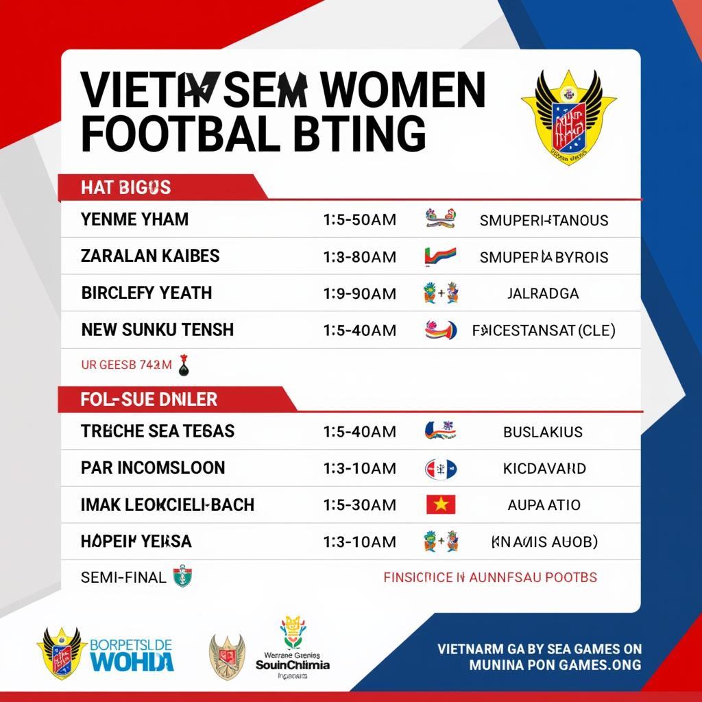 Lịch thi đấu bóng đá nữ Việt Nam SEA Games