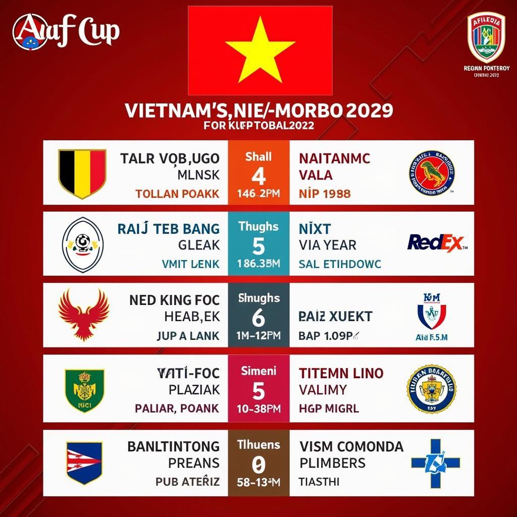 Lịch thi đấu đội tuyển Việt Nam AFF Cup - Hình ảnh minh họa lịch thi đấu của đội tuyển Việt Nam tại AFF Cup với cờ đỏ sao vàng và các thông tin về đối thủ, thời gian, địa điểm.