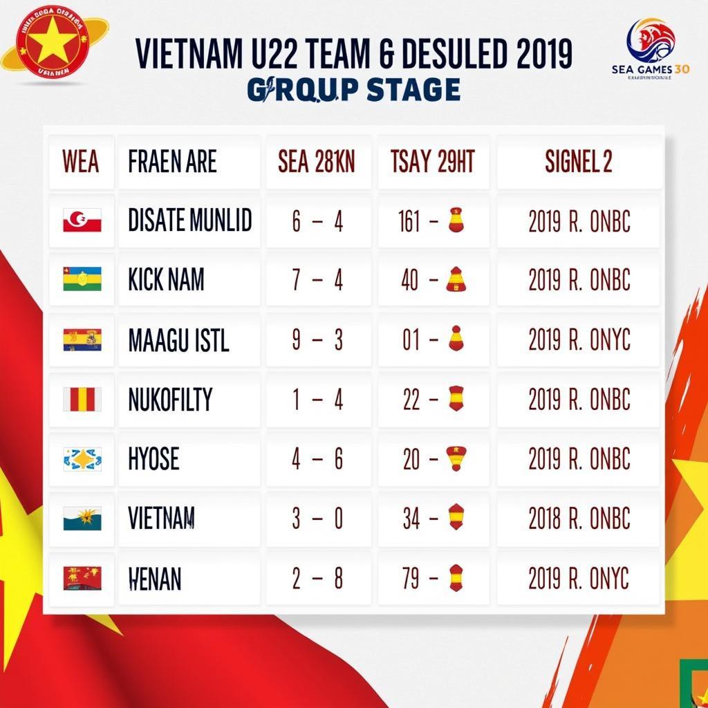 Lịch thi đấu Seagame 30 U22 Việt Nam vòng bảng