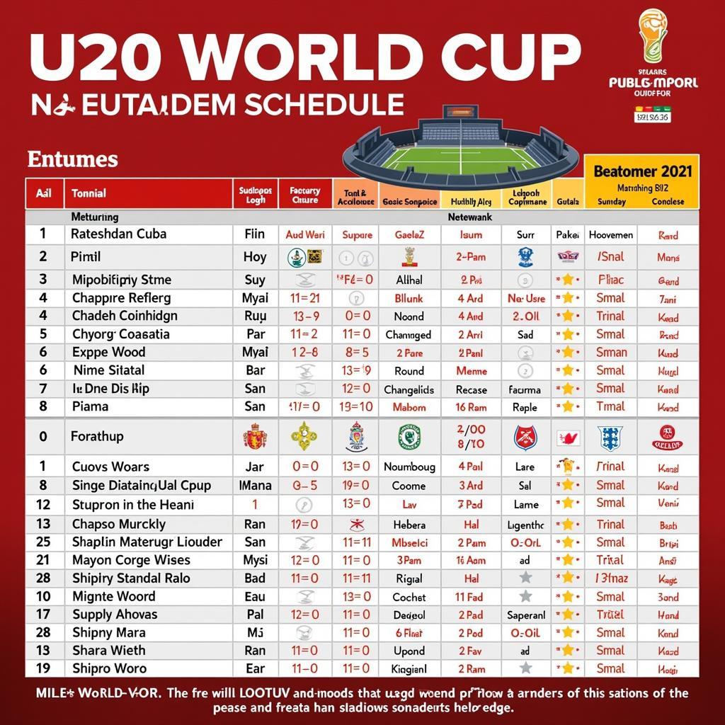 Lịch thi đấu World Cup U20 chi tiết