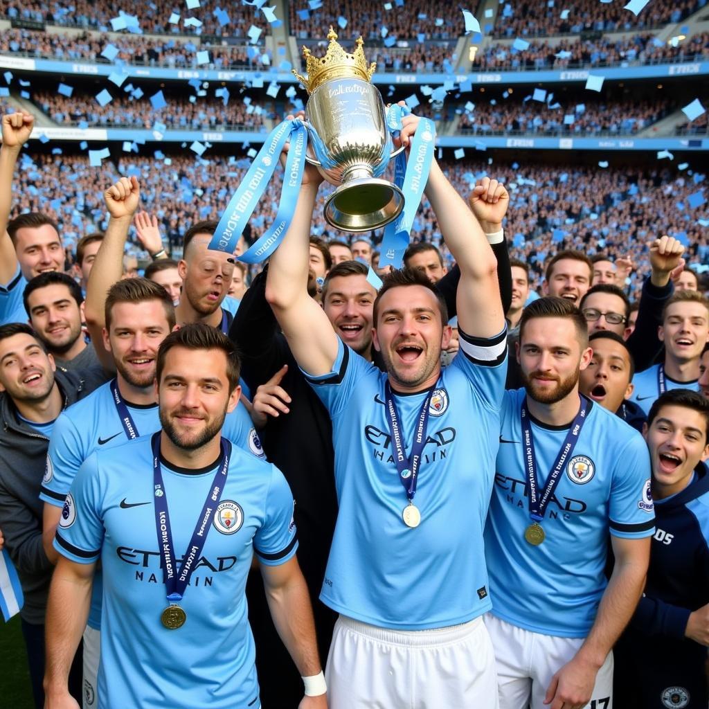 Man City ăn mừng chức vô địch Ngoại Hạng Anh 2014