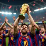 Messi nâng cao chiếc cúp vàng World Cup 2022