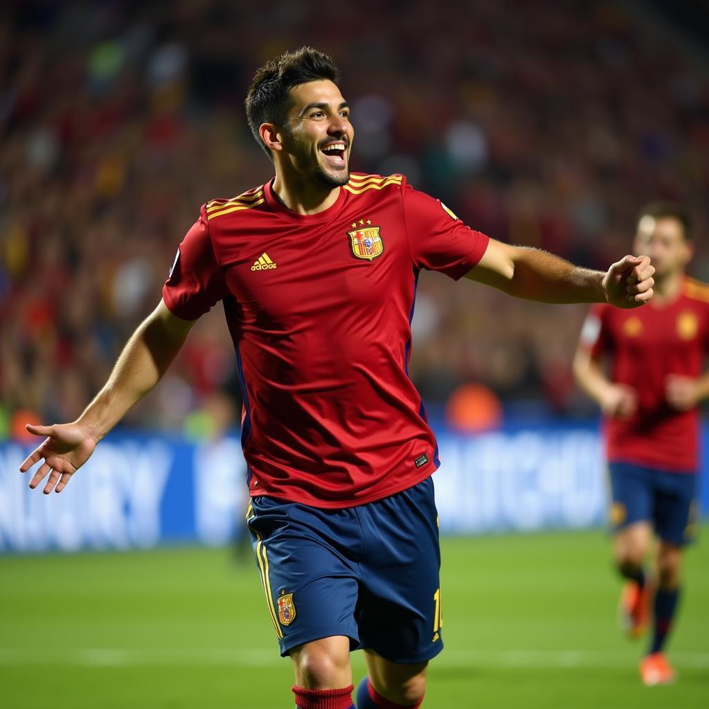 Morata celebrates scoring a goal for Spain