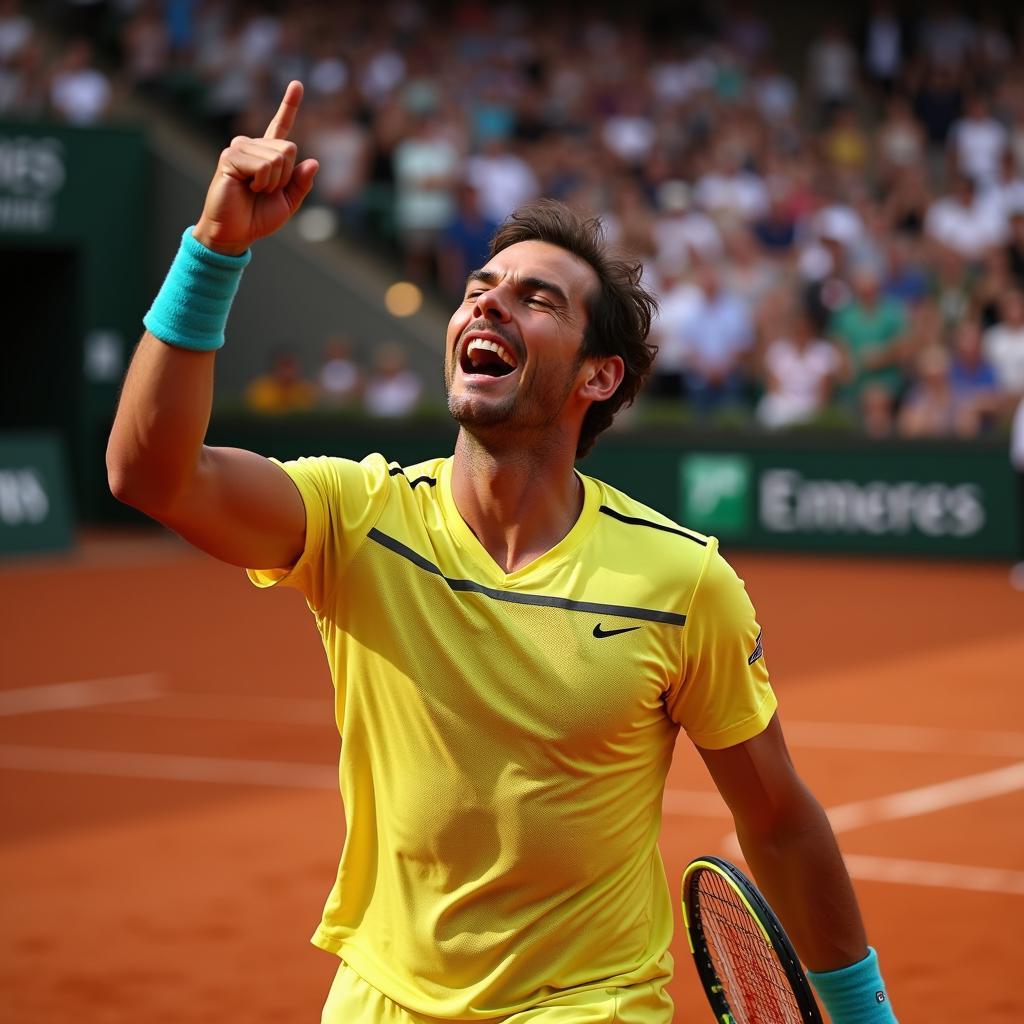 Nadal ăn mừng chiến thắng tại Roland Garros.