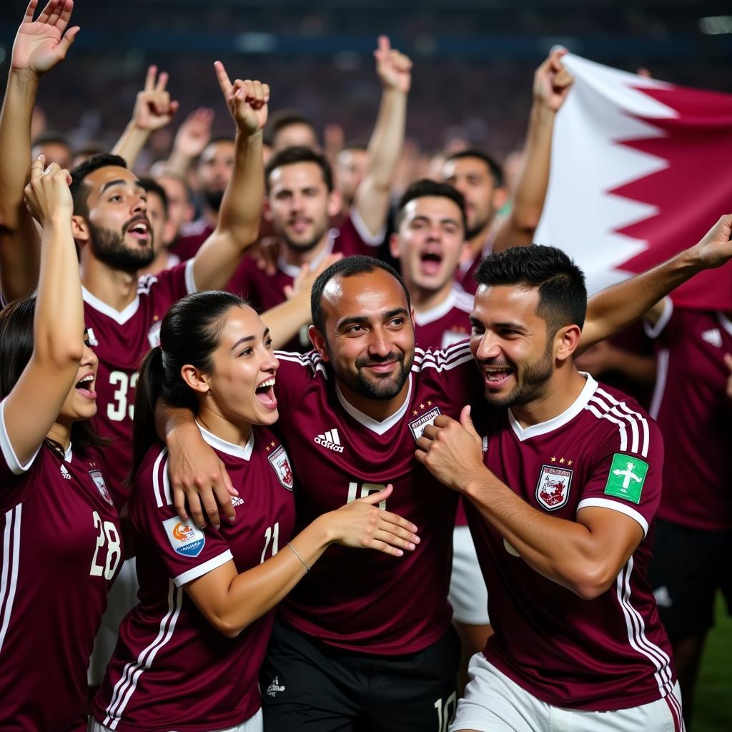 Người hâm mộ Qatar ăn mừng chiến thắng Asian Cup 2018.