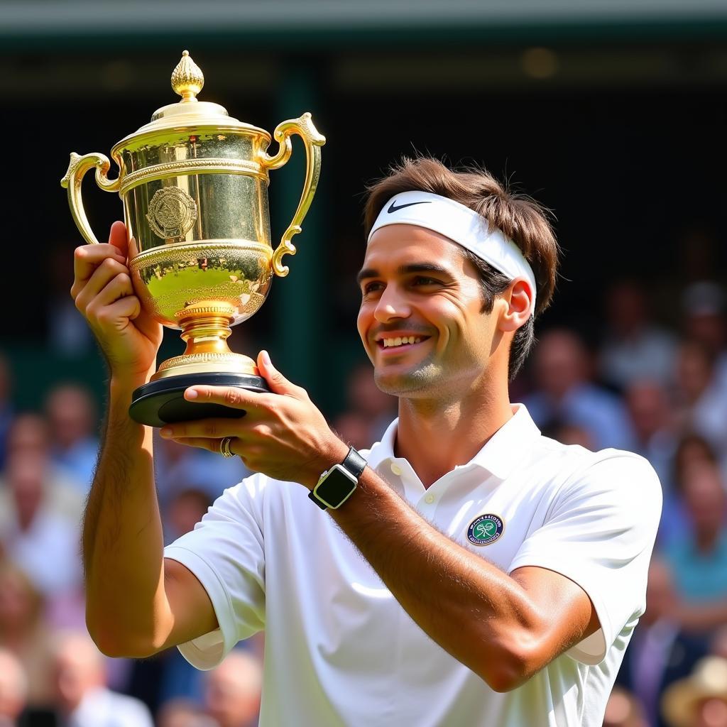 Roger Federer nâng cao chiếc cúp vàng Wimbledon