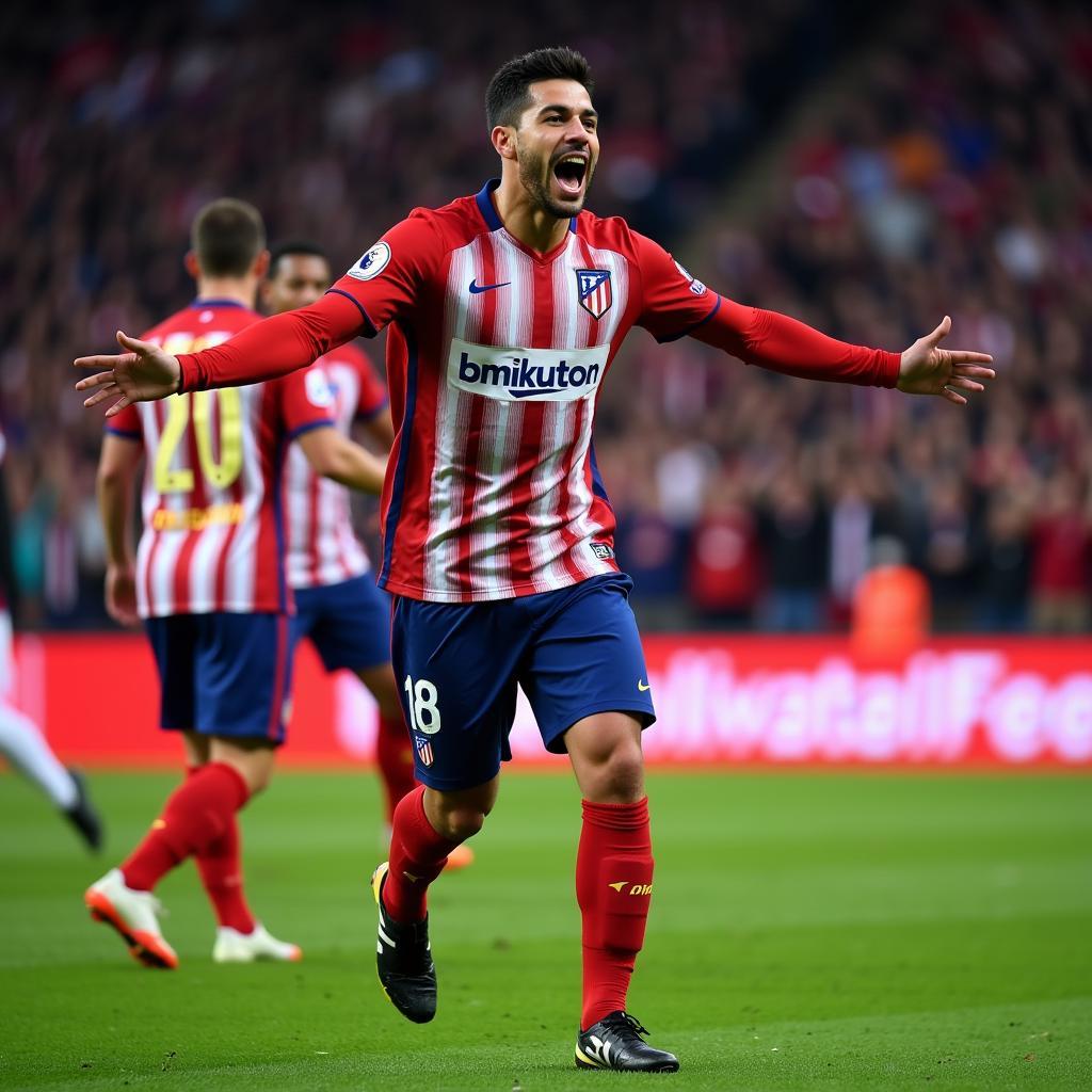 Luis Suarez ăn mừng bàn thắng quan trọng cho Atletico Madrid